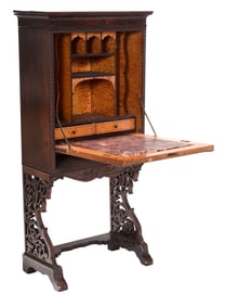 Victorian Carved Rosewood Mirror Door Secretaire a Abattant