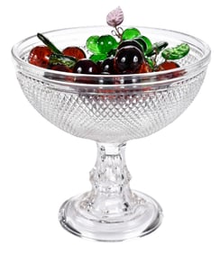 New England Glass Company Attributed Pressed Compote with Three Bunches of Art Glass Grapes