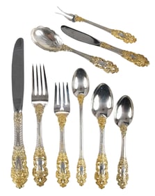 Gorham Crown Baroque Gold Sterling Flatware, 55 Pieces