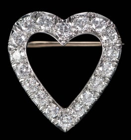 Platinum Cartier Stamped Diamond Heart Brooch