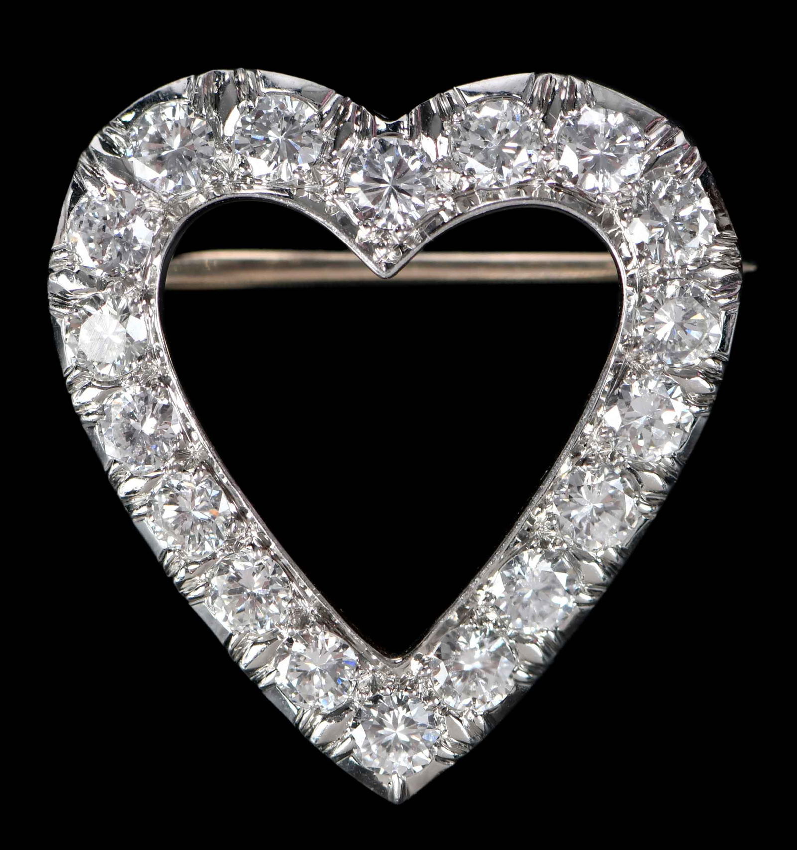 Platinum Cartier Stamped Diamond Heart Brooch