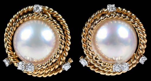 18kt. Tiffany & Co. Schlumberger Mabe Pearl Diamond Earrings