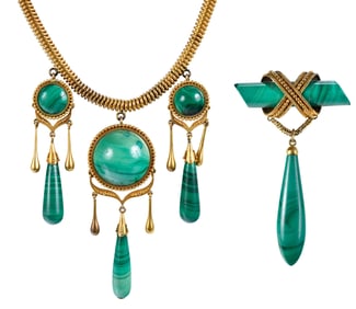 18kt. Malachite Spring Form Necklace and Brooch