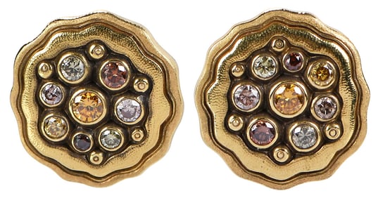 18kt. Alex Sepkus Multi Colored Cluster Diamond Earrings