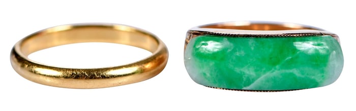 18kt. Tiffany & Co. Wedding Band and Jade Gold Ring