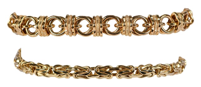 Two 18kt. Fancy Link Italian Bracelets