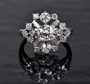 14kt./Platiunum J.E. Caldwell & Co. Diamond Cluster Ring