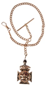 Rose Gold and Enameled Masonic Knights Templar Watch Fob and Chain