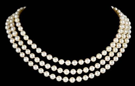 18kt. Diamond Clasp with Three Strands of Cultured Pearls