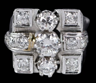 Platinum Art Deco Diamond Box Ring