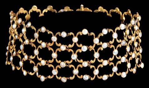 14kt. Victorian Lattice Pearl Choker, Black, Starr & Frost