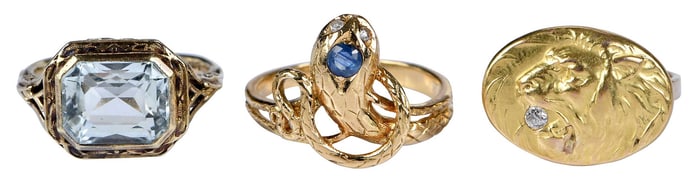 Three Gold Victorian Rings with Gemstones