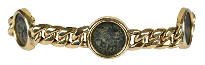 18kt. Large Curb and Ancient Coin Link Bracelet
