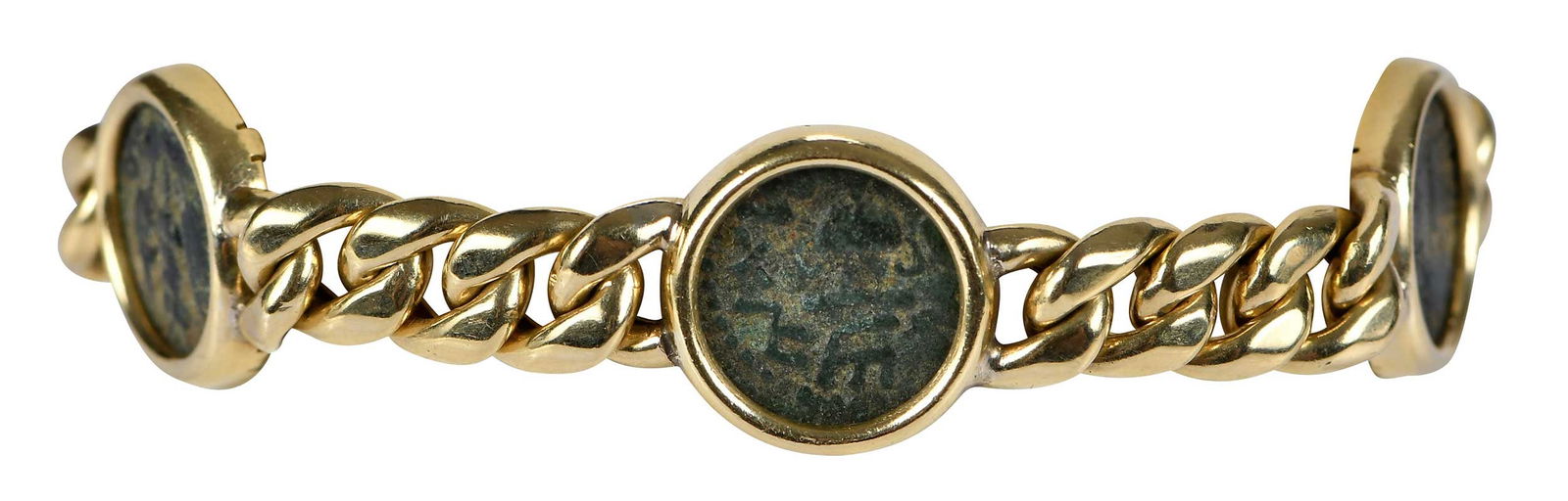 18kt. Large Curb and Ancient Coin Link Bracelet (1 of 11)