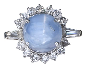 14kt. Light Blue Star Sapphire and Diamond Cocktail Ring
