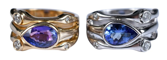 Two 14kt. Tanzanite and Diamond Rings