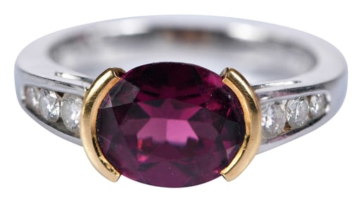 18kt./Platinum Krementz Rhodolite Garnet and Diamond Ring