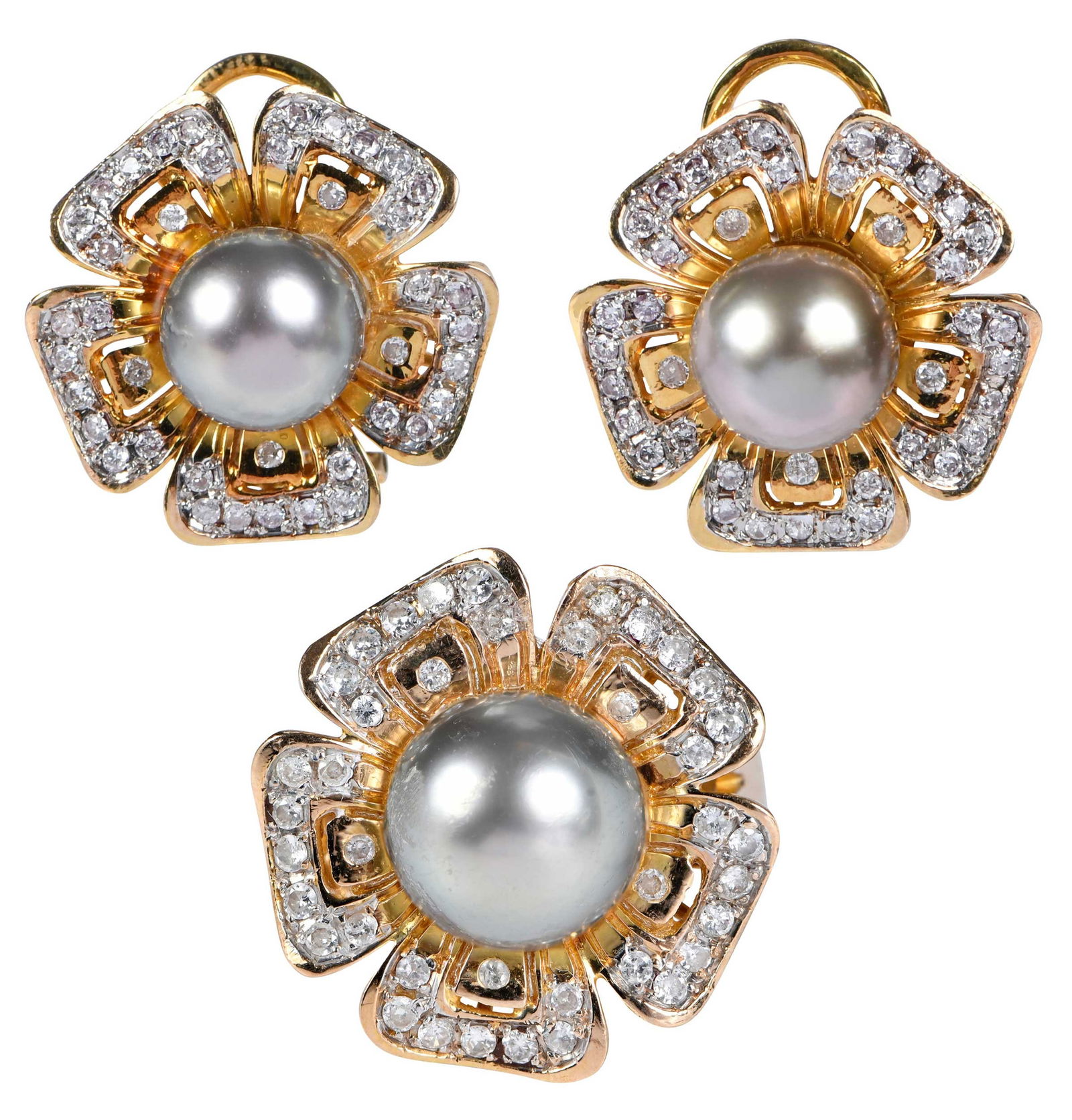 14kt. Tahitian Pearl, Diamond Earrings and Ring Set (1 of 9)