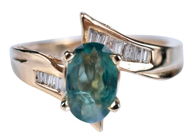 14kt. Alexandrite Bypass Diamond Ring - GIA