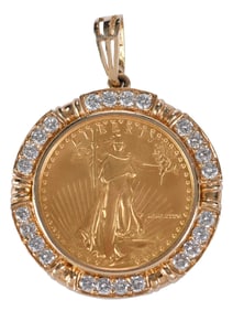 Diamond Gold Liberty Coin Pendant