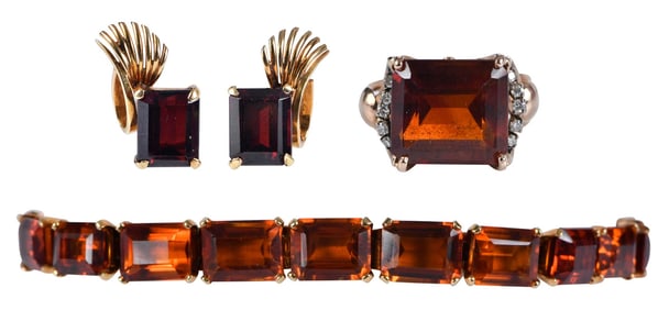 18kt. Citrine Bracelet and Ring with Diamonds, and Zircon Earrings