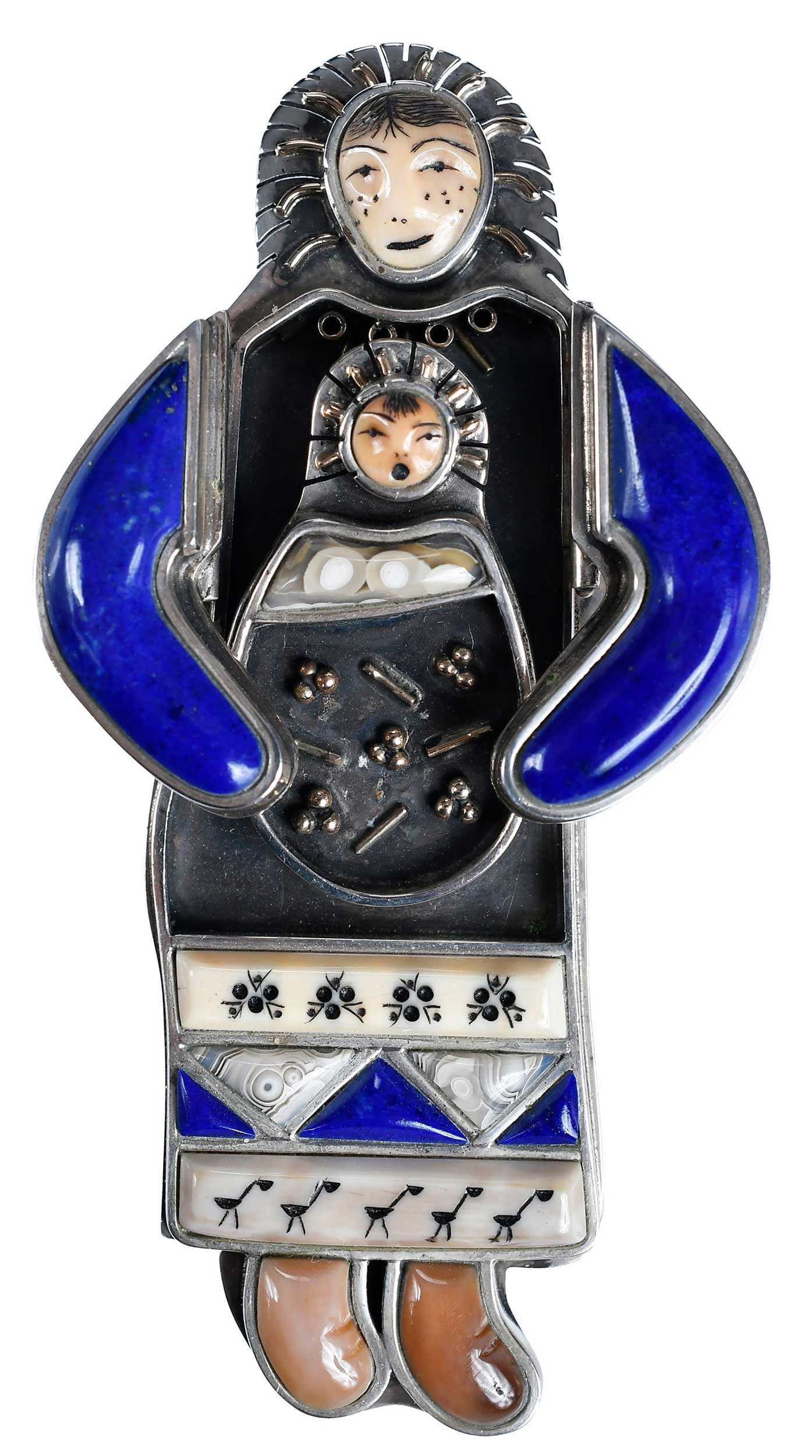 Denise Wallace (Chugach-Sugpiaq, b. 1957) Limited Edition, "Woman with Baby" Brooch/Pendant (1 of 11)