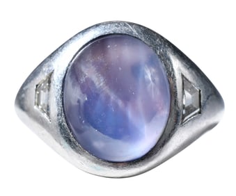 Platinum Blue Star Sapphire and Diamond Ring