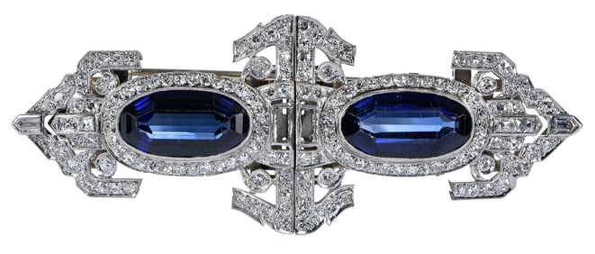 18kt. Synthetic Blue Sapphire and Diamond Dress Brooch