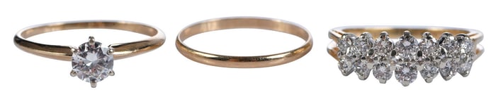 14kt. Diamond Solitaire, Anniversary, and Wedding Band