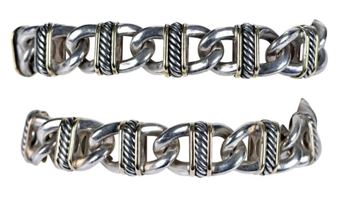 Two 18kt. and Sterling Silver David Yurman Link Bracelets