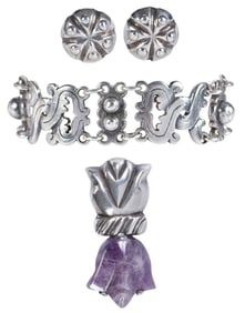 Vintage William Spratling  Silver Bracelet, Brooch, and Earrings
