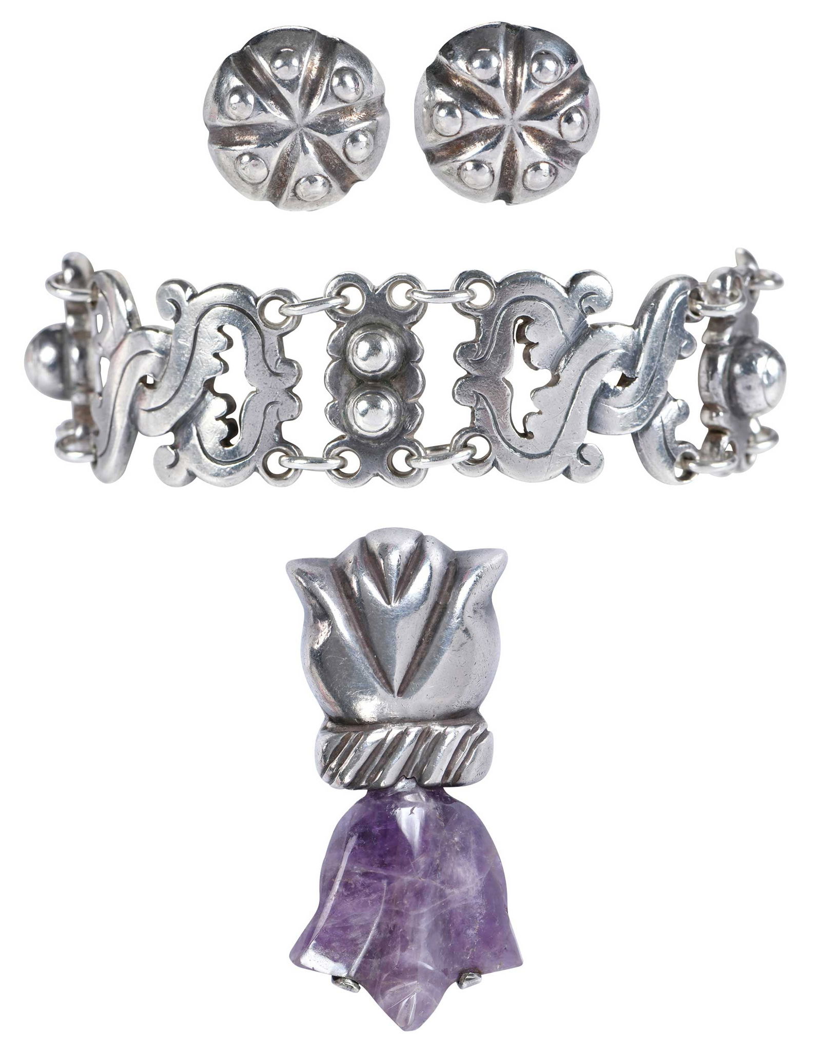 Vintage William Spratling  Silver Bracelet, Brooch, and Earrings (1 of 14)