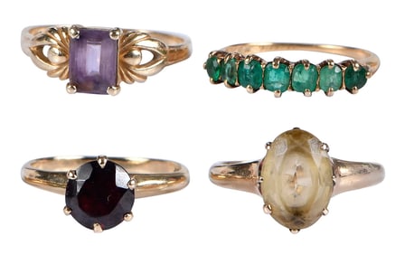 Four Antique 14kt./18kt. Gemstone Rings