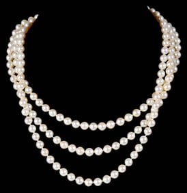 Triple Strand Pearl Necklace with Blue Sapphire Clasp