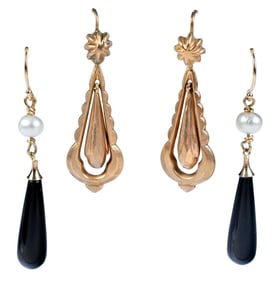 Two Pairs of Gold Victorian Drop Earrings