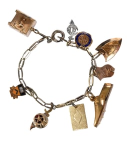 Sterling Silver Bracelet with 10kt. Assorted Charms