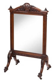 Victorian Carved Mahogany and Glass Standing Firescreen
