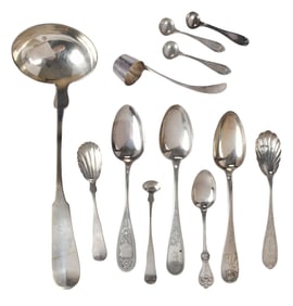 12 Pieces Coin Silver Flatware, Most Massachusetts