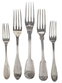 35 Coin Silver Forks, Some Fletcher & Gardiner
