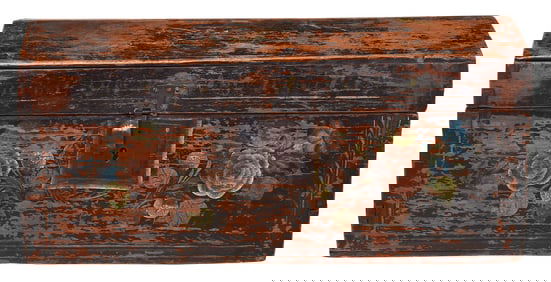 Paint Decorated Pine Lift Top Chest
