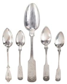 29 Coin Silver Spoons, Decorative Handles