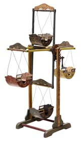 American Folk Art Paint Decorated Wood Ferris Wheel