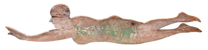 Vintage Paint Decorated Pine Swimmer Form Weathervane