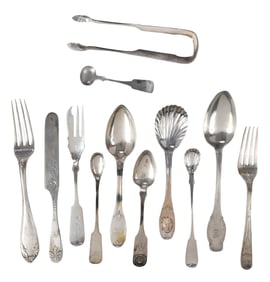26 Pieces Assorted Coin Silver Flatware, Most Pennsylvania