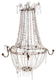 Six Light Brass and Crystal Basket Chandelier