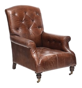 Restoration Hardware Tufted Brown Leather Armchair