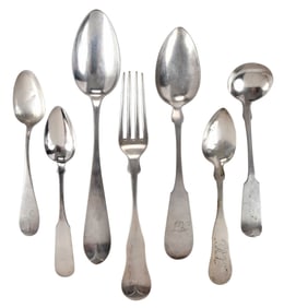 44 Pieces Coin Silver Flatware, Most Massachusetts