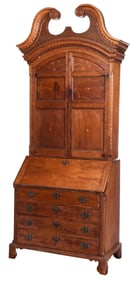 Shenandoah Valley Inlaid Walnut Bookcase Top with Associated Southern Walnut Secretary