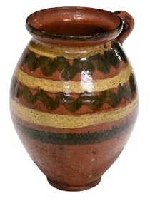 Redware Pitcher with Polychrome Glaze