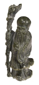 Large Carved Green Hardstone Shou Figure